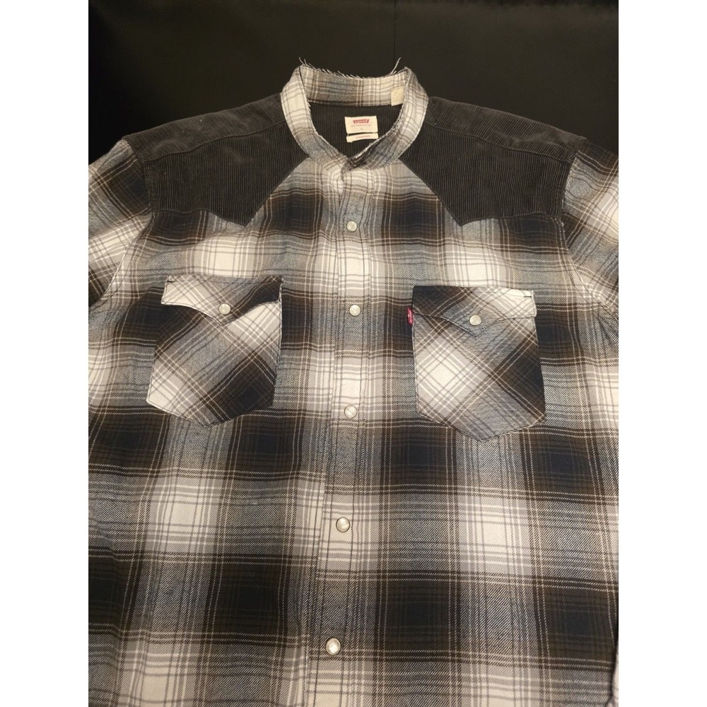 Levi's Plaid Corduroy Flannel Button-Up Shirt‎ Collared Long Sleeve L